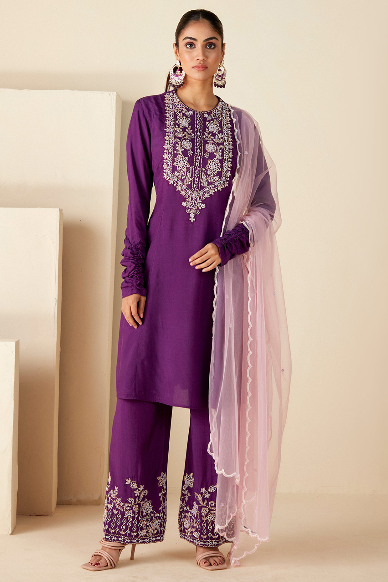 Purple Crepe Silk Handwork Kurta Set by Suruchi Parakh at Pernia's Pop Up Shop