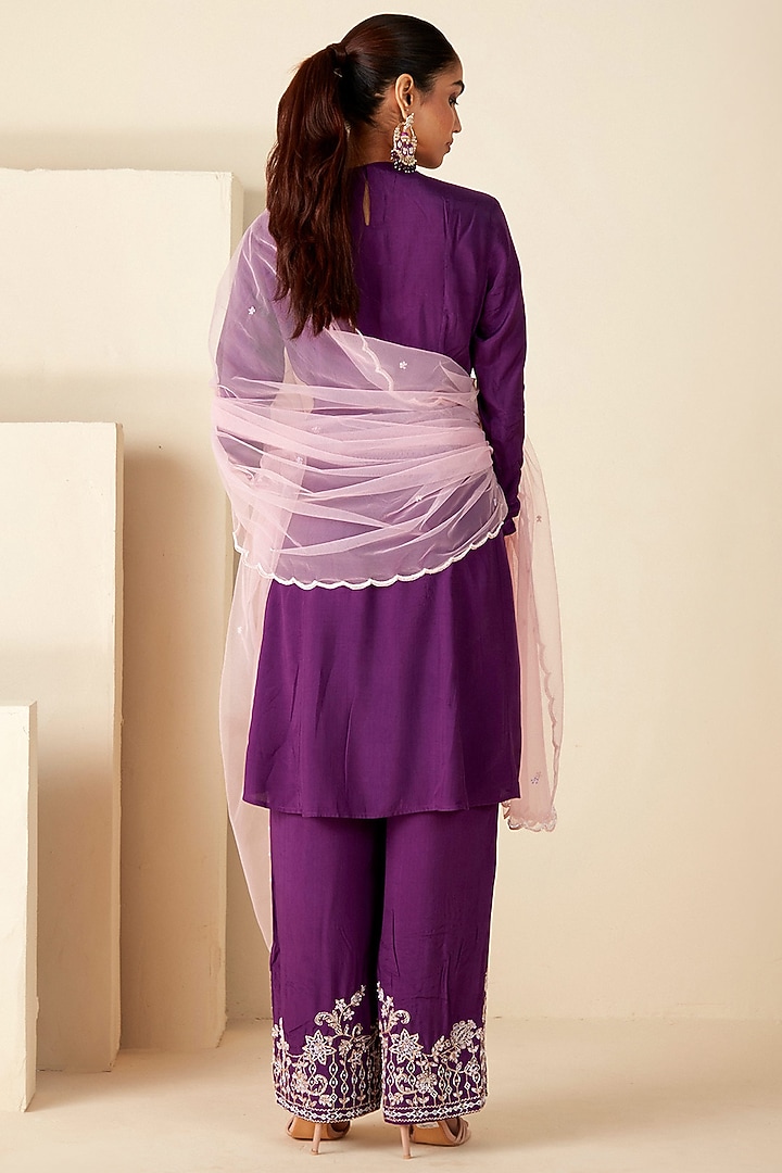Purple Crepe Silk Handwork Kurta Set by Suruchi Parakh at Pernia's Pop Up Shop