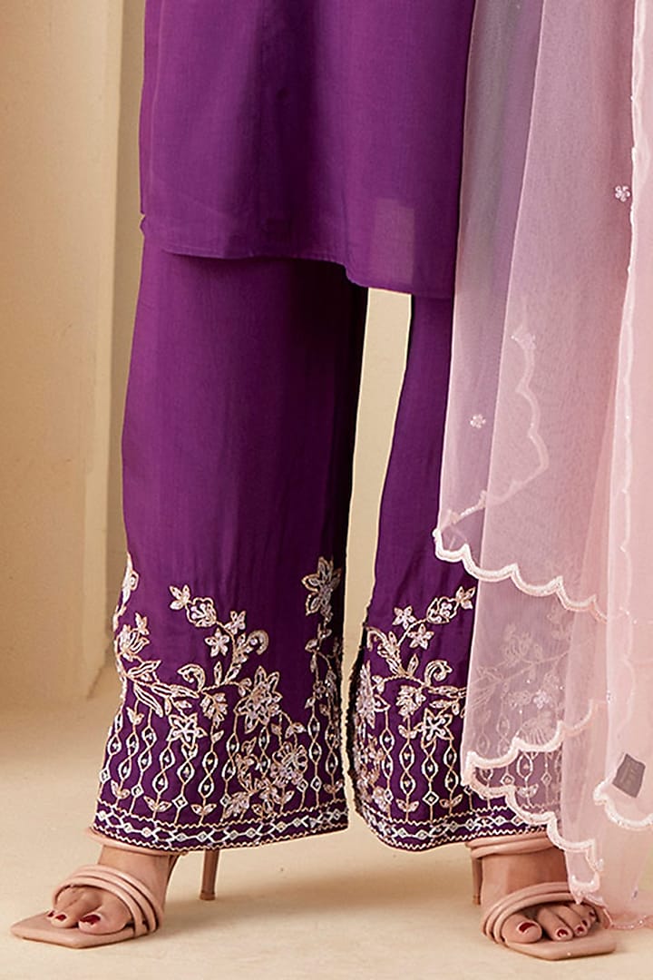 Purple Crepe Silk Handwork Kurta Set by Suruchi Parakh at Pernia's Pop Up Shop