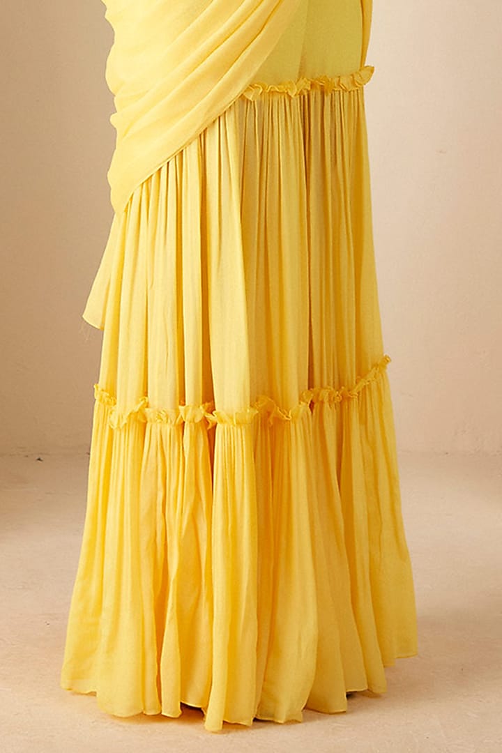 Yellow Georgette Crepe Pre-Draped Sharara Wedding Saree Set by Suruchi Parakh at Pernia's Pop Up Shop
