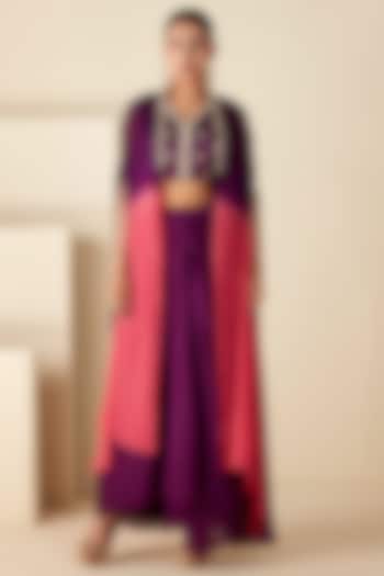 Purple & Pink Ombre Georgette Crepe Cape Set by Suruchi Parakh at Pernia's Pop Up Shop