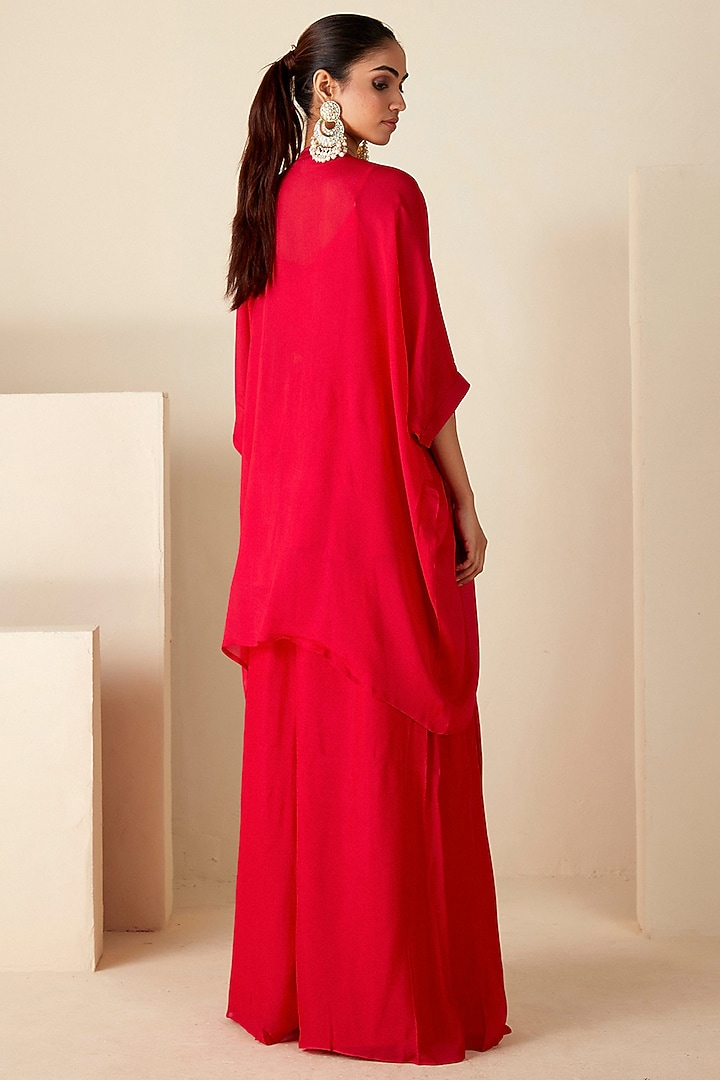 Red Georgette Crepe Handcrafted Kurta Set by Suruchi Parakh at Pernia's Pop Up Shop
