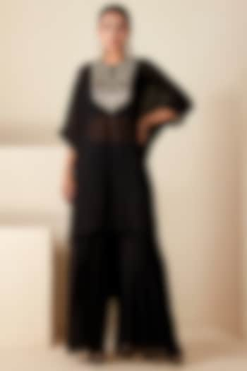 Black Georgette Crepe Handcrafted Kurta Set by Suruchi Parakh at Pernia's Pop Up Shop