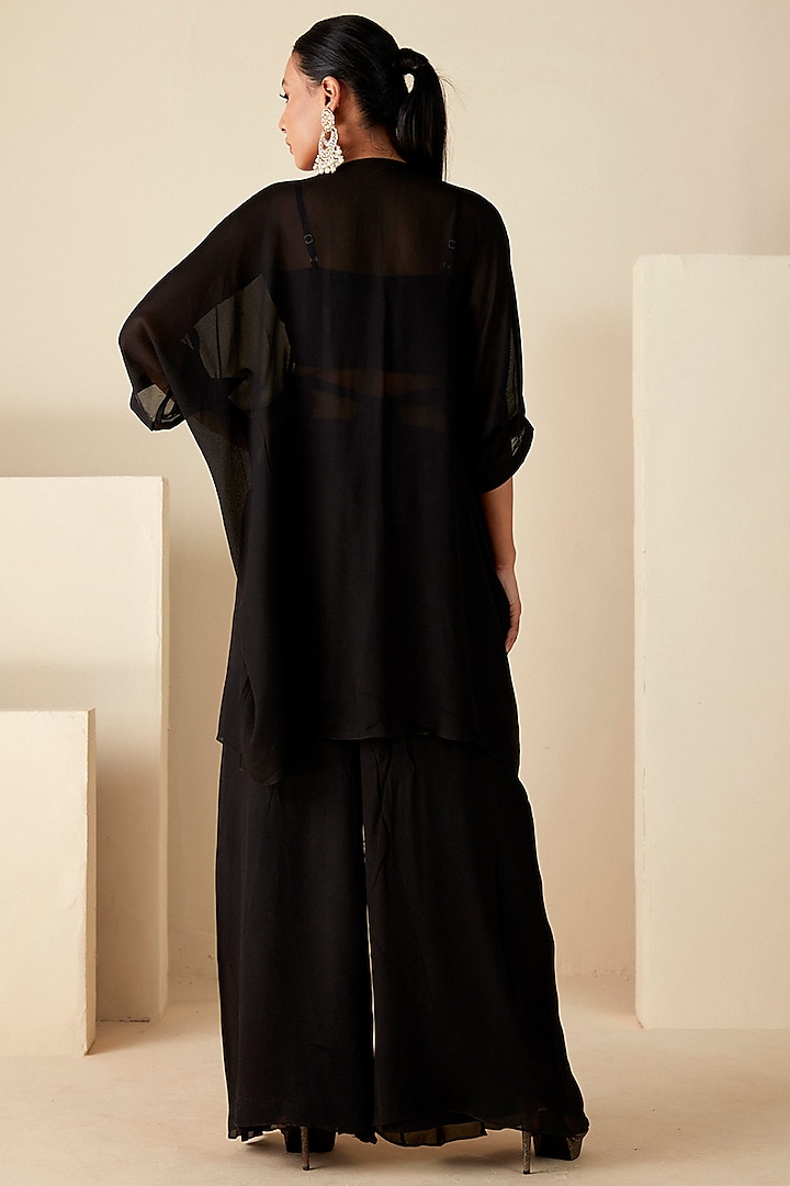 Black Georgette Crepe Handcrafted Kurta Set by Suruchi Parakh at Pernia's Pop Up Shop