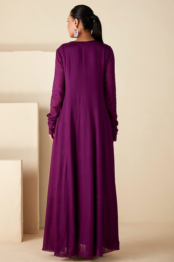 Purple Georgette Crepe Thread Embroidered A-Line Vacation Dress by Suruchi Parakh at Pernia's Pop Up Shop