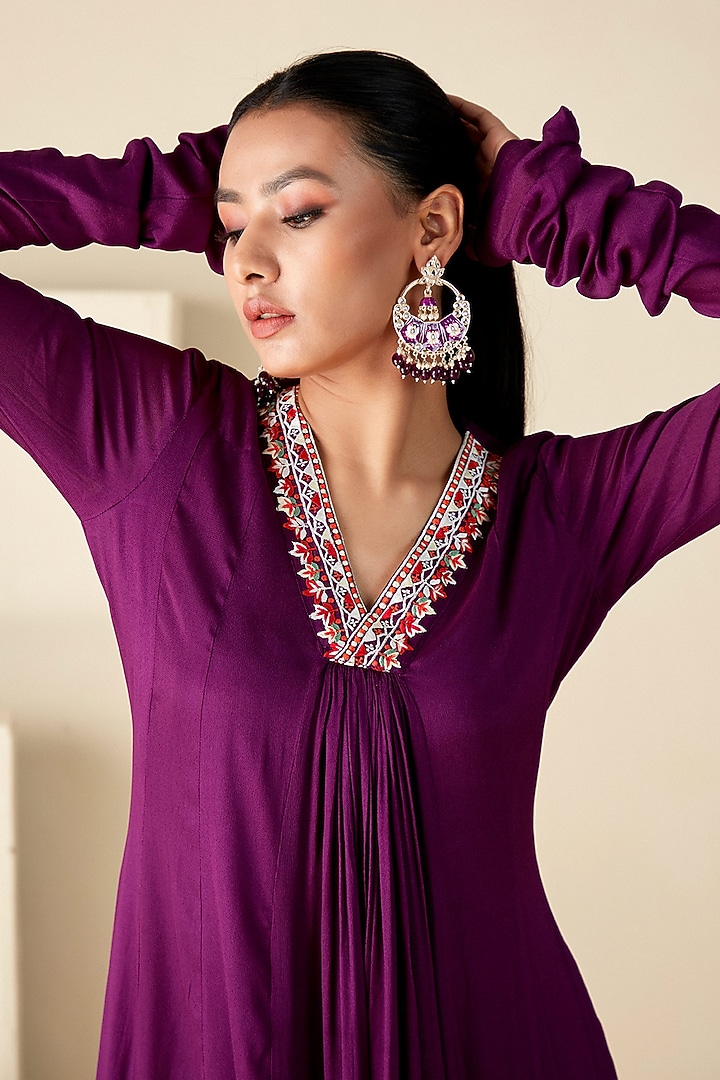 Purple Georgette Crepe Thread Embroidered A-Line Vacation Dress by Suruchi Parakh at Pernia's Pop Up Shop