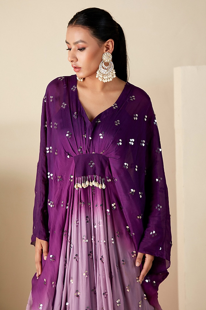 Purple Ombre Chiffon Kaftan by Suruchi Parakh at Pernia's Pop Up Shop
