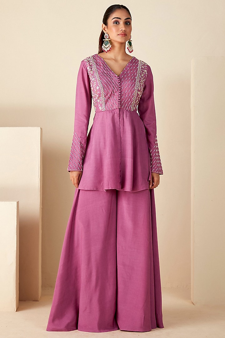 Mauve Crepe Silk Co-Ord Set by Suruchi Parakh at Pernia's Pop Up Shop