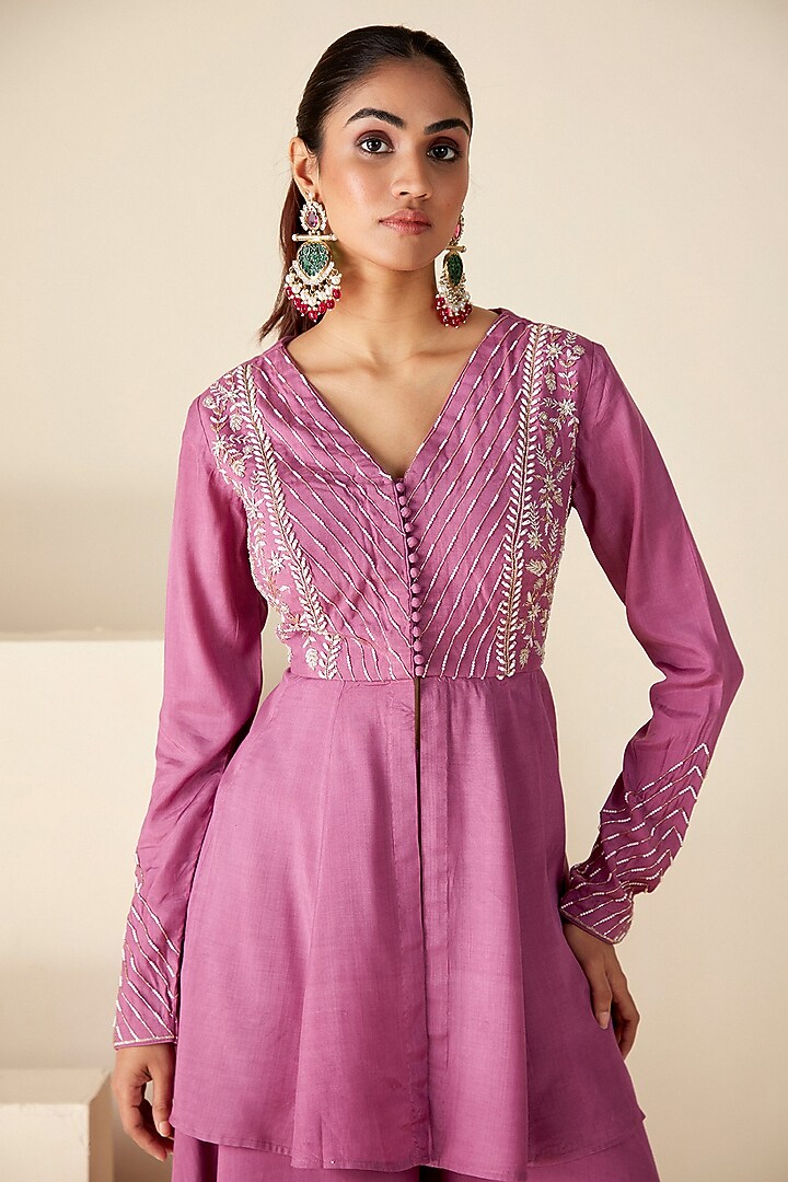 Mauve Crepe Silk Co-Ord Set by Suruchi Parakh at Pernia's Pop Up Shop