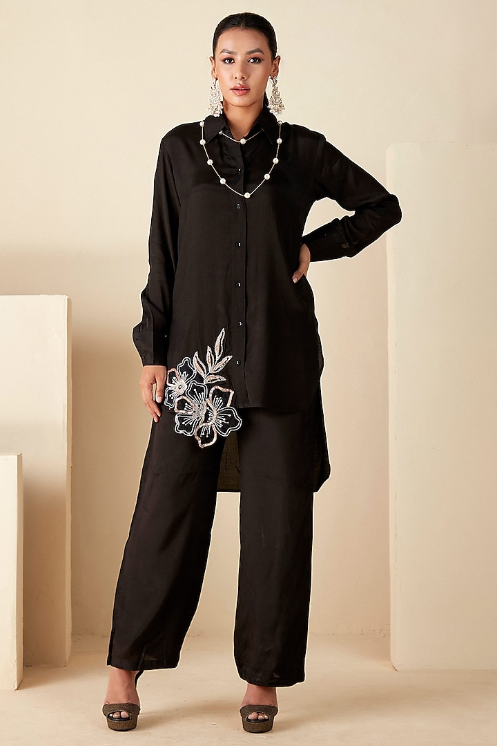 Black Crepe Silk Handwork Co-ord Set by Suruchi Parakh at Pernia's Pop Up Shop