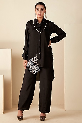 Black Crepe Silk Handwork Co-ord Set by suruchi parakh