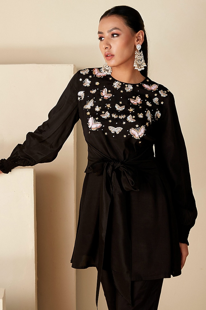 Black Crepe Silk Co-Ord Set by Suruchi Parakh at Pernia's Pop Up Shop