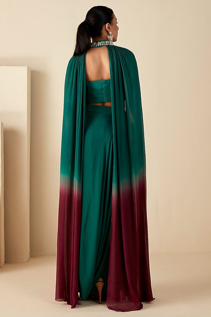 Green Ombre Georgette Crepe Cape Set by Suruchi Parakh at Pernia's Pop Up Shop