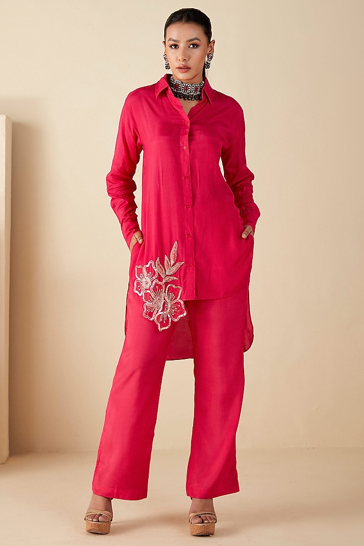 Pink Crepe Silk Handwork Co-ord Set by Suruchi Parakh at Pernia's Pop Up Shop