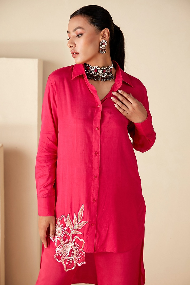 Pink Crepe Silk Handwork Co-ord Set by Suruchi Parakh at Pernia's Pop Up Shop