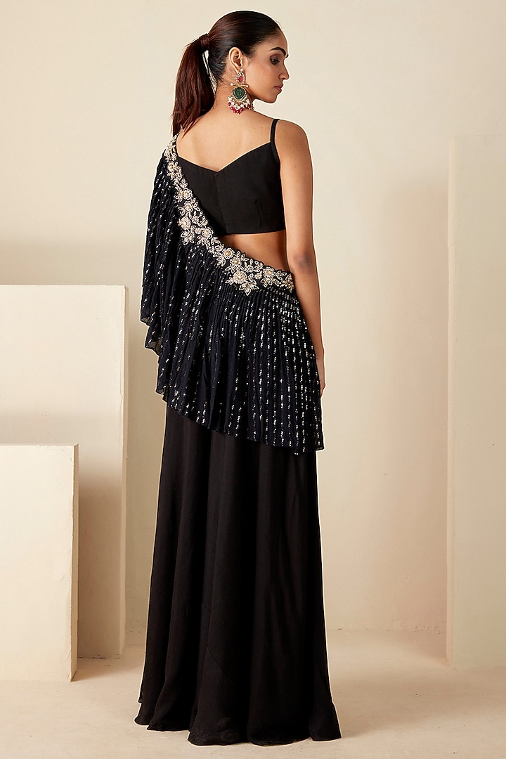 Black Georgette Crepe Flared Pant Set by Suruchi Parakh at Pernia's Pop Up Shop