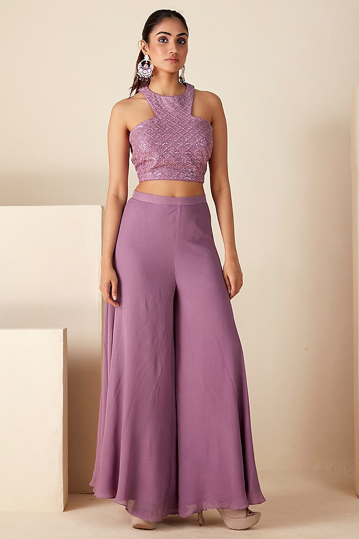 Mauve Georgette Embroidered Co-Ord Set by Suruchi Parakh at Pernia's Pop Up Shop