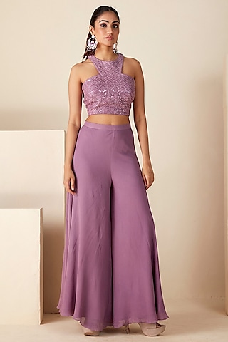 Mauve Georgette Embroidered Co-Ord Set by Suruchi Parakh