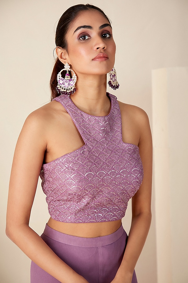 Mauve Georgette Embroidered Co-Ord Set by Suruchi Parakh at Pernia's Pop Up Shop