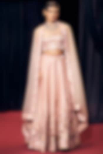 Pastel Pink Tissue Organza Silk Floral Embroidered Wedding Lehenga Set by Suruchi Parakh at Pernia's Pop Up Shop