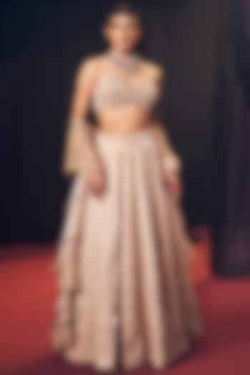 Nude Tissue Organza Silk Kalidar Wedding Lehenga Set by Suruchi Parakh at Pernia's Pop Up Shop