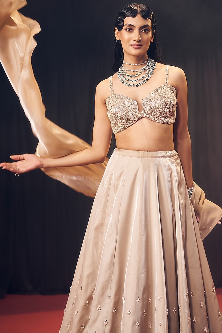 Nude Tissue Organza Silk Kalidar Wedding Lehenga Set by Suruchi Parakh at Pernia's Pop Up Shop