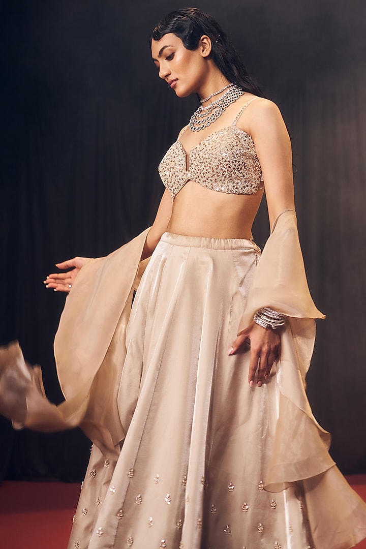 Nude Tissue Organza Silk Kalidar Wedding Lehenga Set by Suruchi Parakh at Pernia's Pop Up Shop