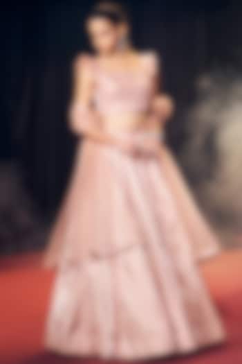 Pastel Pink Tissue Organza Silk Zari Embroidered Wedding Lehenga Set by Suruchi Parakh at Pernia's Pop Up Shop