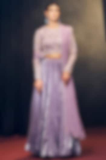 Lilac Tissue Organza Silk Handcrafted Wedding Lehenga Set by Suruchi Parakh at Pernia's Pop Up Shop