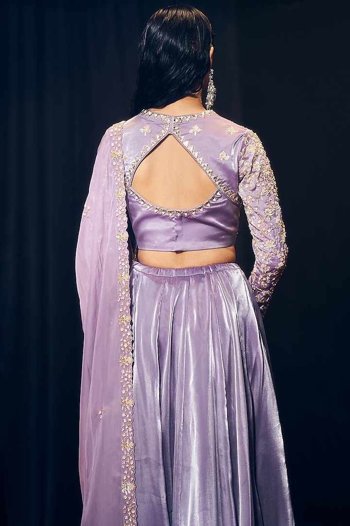 Lilac Tissue Organza Silk Handcrafted Wedding Lehenga Set by Suruchi Parakh at Pernia's Pop Up Shop