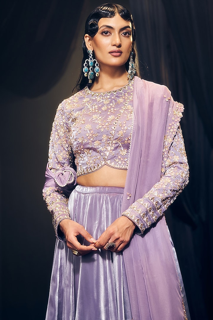 Lilac Tissue Organza Silk Handcrafted Wedding Lehenga Set by Suruchi Parakh at Pernia's Pop Up Shop