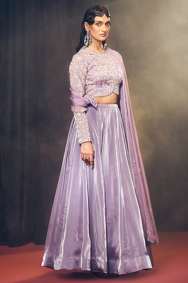 Lilac Tissue Organza Silk Handcrafted Wedding Lehenga Set by Suruchi Parakh at Pernia's Pop Up Shop