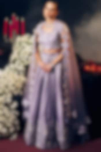 Lilac Tissue Organza Silk Thread Work Wedding Lehenga Set by Suruchi Parakh at Pernia's Pop Up Shop