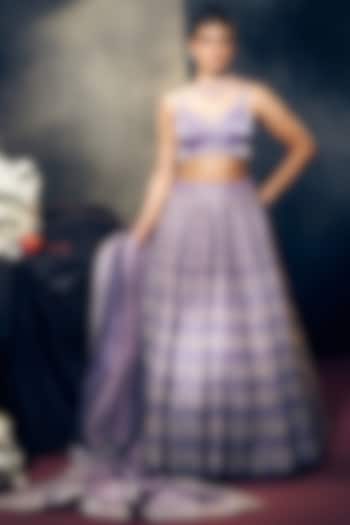 Lilac Tissue Organza Silk Zari Embroidered Wedding Lehenga Set by Suruchi Parakh at Pernia's Pop Up Shop