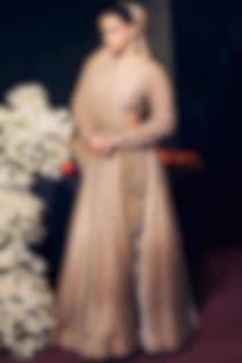 Nude Tissue Organza Silk Embroidered Wedding Lehenga Set by Suruchi Parakh at Pernia's Pop Up Shop