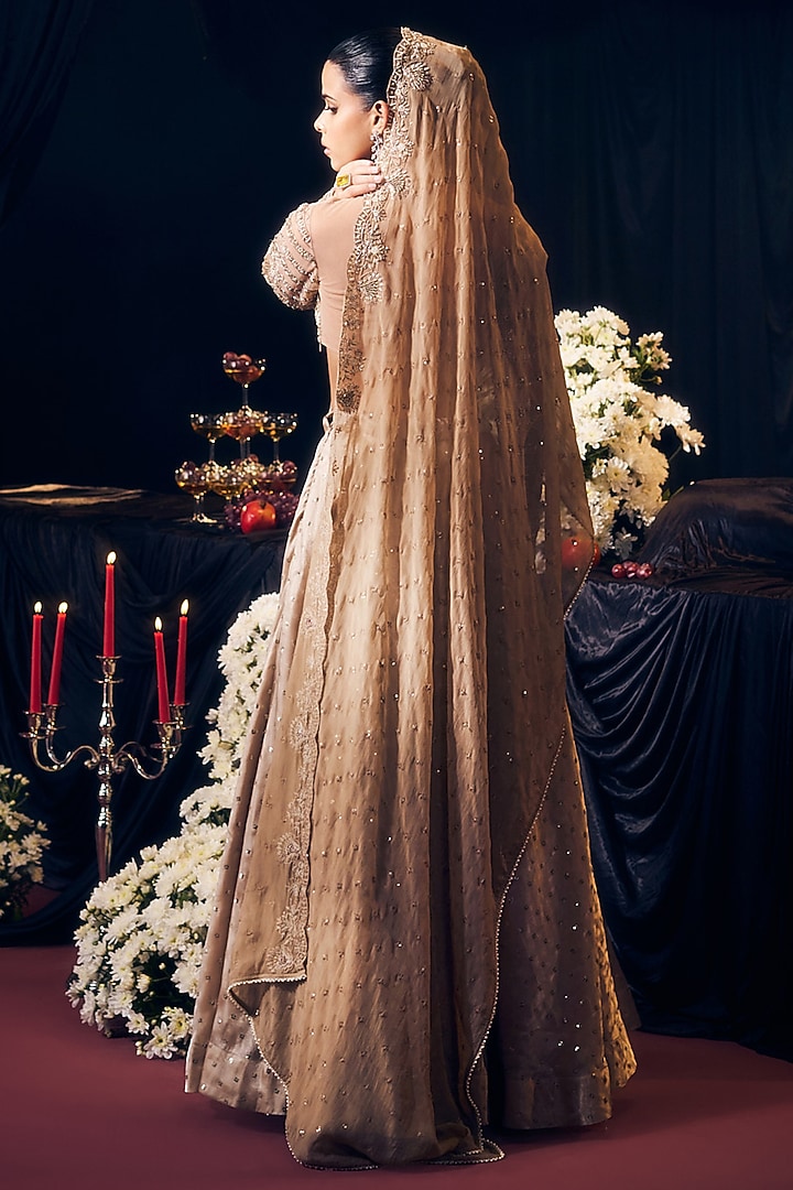 Nude Tissue Organza Silk Embroidered Wedding Lehenga Set by Suruchi Parakh at Pernia's Pop Up Shop