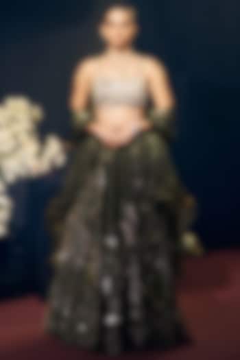 Green Tissue Organza Silk Pitta Hand Work Wedding Lehenga Set by Suruchi Parakh at Pernia's Pop Up Shop