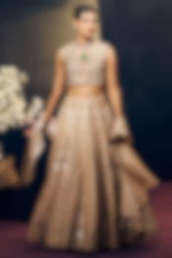 Nude Tissue Organza Silk Sequins Work Wedding Lehenga Set by Suruchi Parakh at Pernia's Pop Up Shop