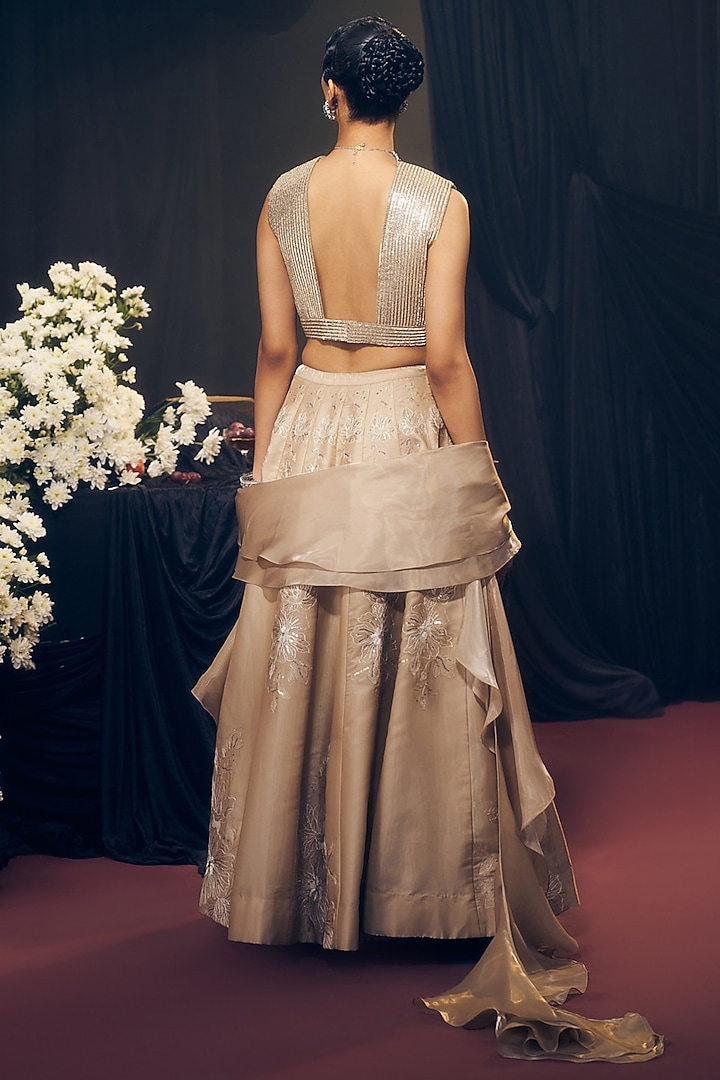 Nude Tissue Organza Silk Sequins Work Wedding Lehenga Set by Suruchi Parakh at Pernia's Pop Up Shop