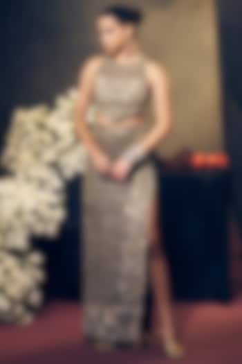 Green Tissue Organza Silk Cutwork Skirt Set by Suruchi Parakh at Pernia's Pop Up Shop