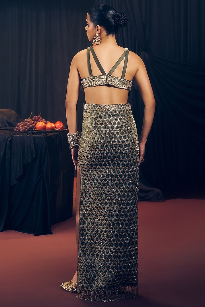 Green Tissue Organza Silk Cutwork Skirt Set by Suruchi Parakh at Pernia's Pop Up Shop