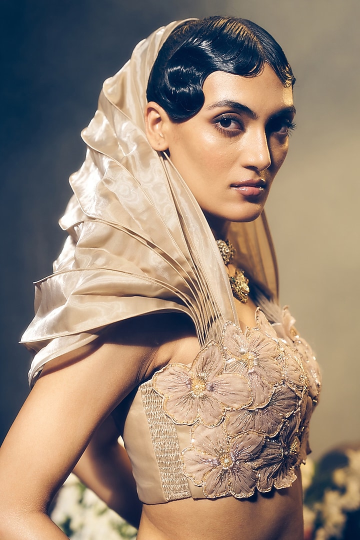 Nude Tissue Organza Silk Pant Set by Suruchi Parakh at Pernia's Pop Up Shop