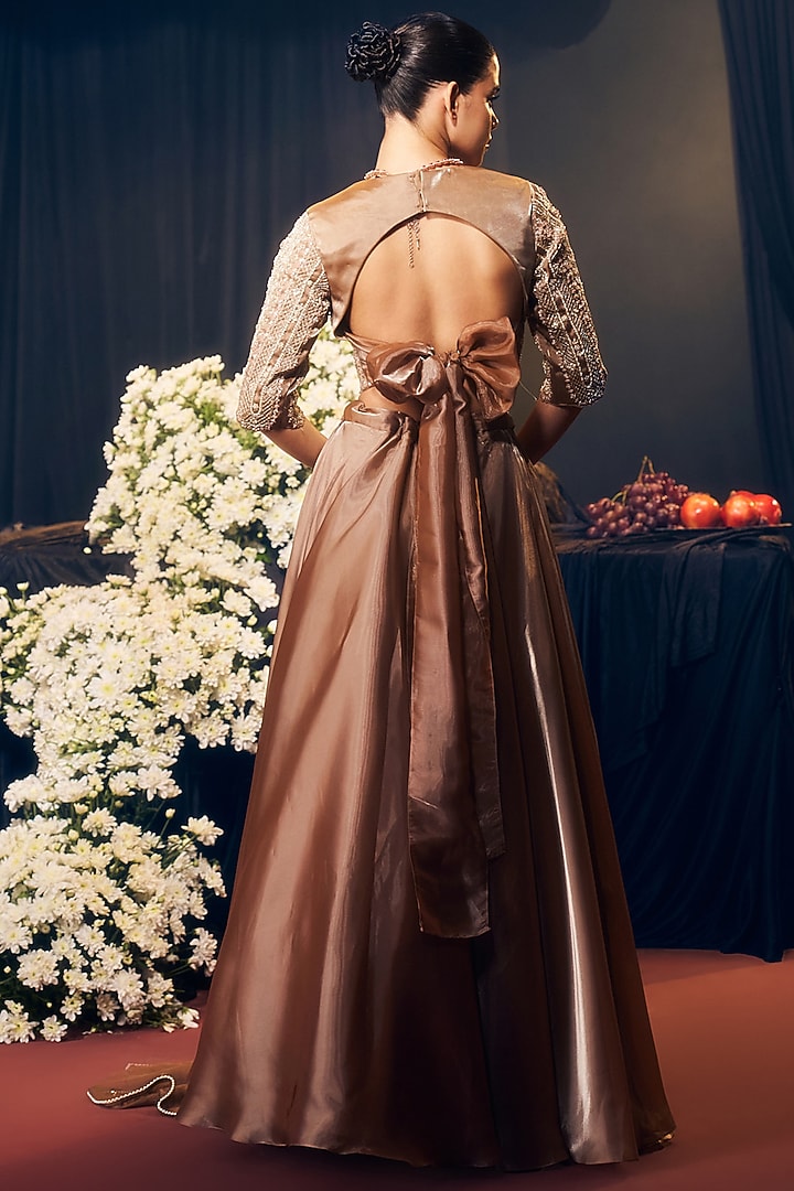 Brown Tissue Organza Silk Wedding Lehenga Set by Suruchi Parakh at Pernia's Pop Up Shop