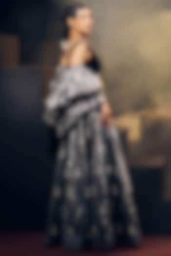 Grey & Black Tissue Organza Silk Zardosi Work Wedding Lehenga Set by Suruchi Parakh at Pernia's Pop Up Shop