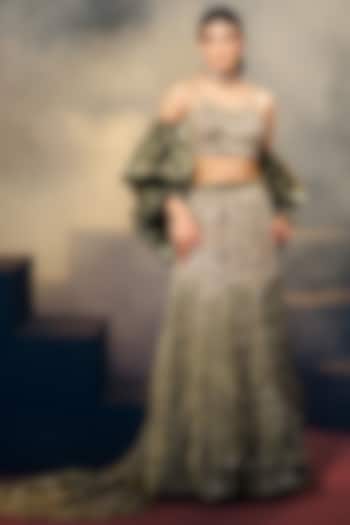 Green Tissue Organza Silk Zardosi Work Bridal Lehenga Set by Suruchi Parakh at Pernia's Pop Up Shop