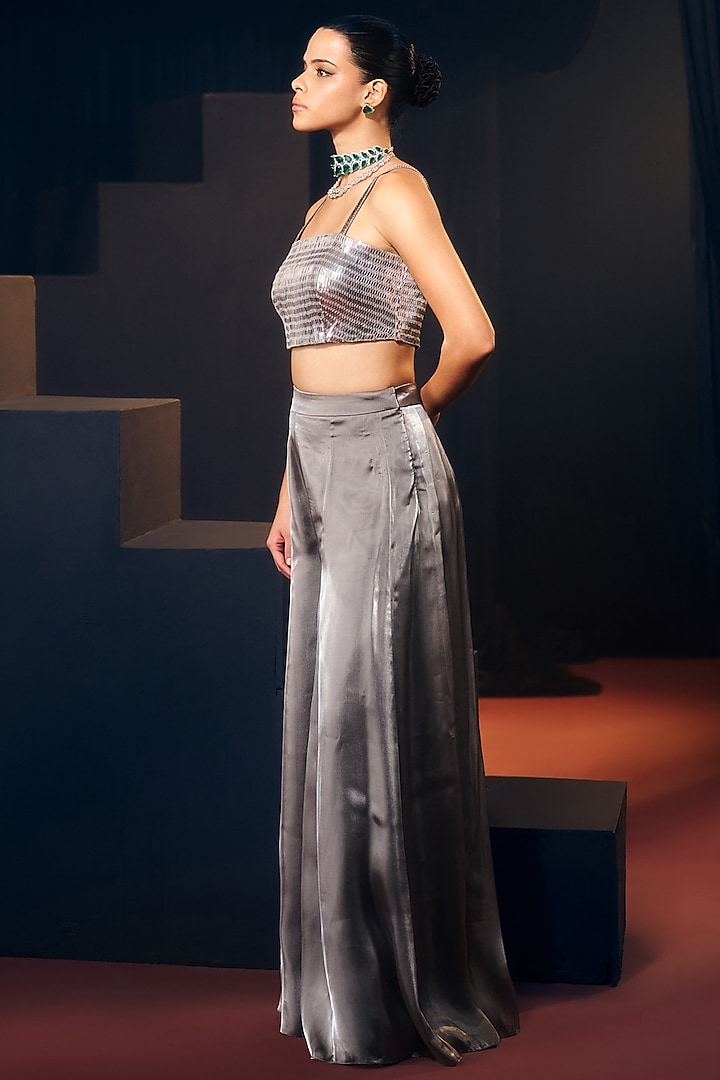 Grey Tissue Organza Silk Pant Set by Suruchi Parakh at Pernia's Pop Up Shop