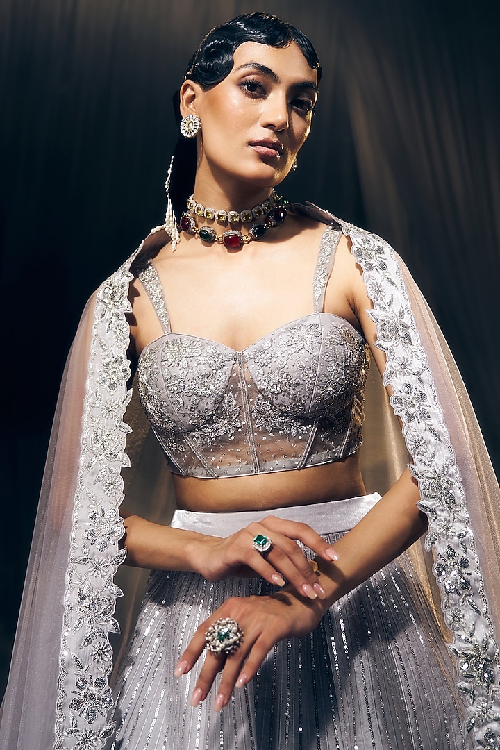 Green Tissue Organza Silk Zari Work Wedding Lehenga Set by Suruchi Parakh at Pernia's Pop Up Shop