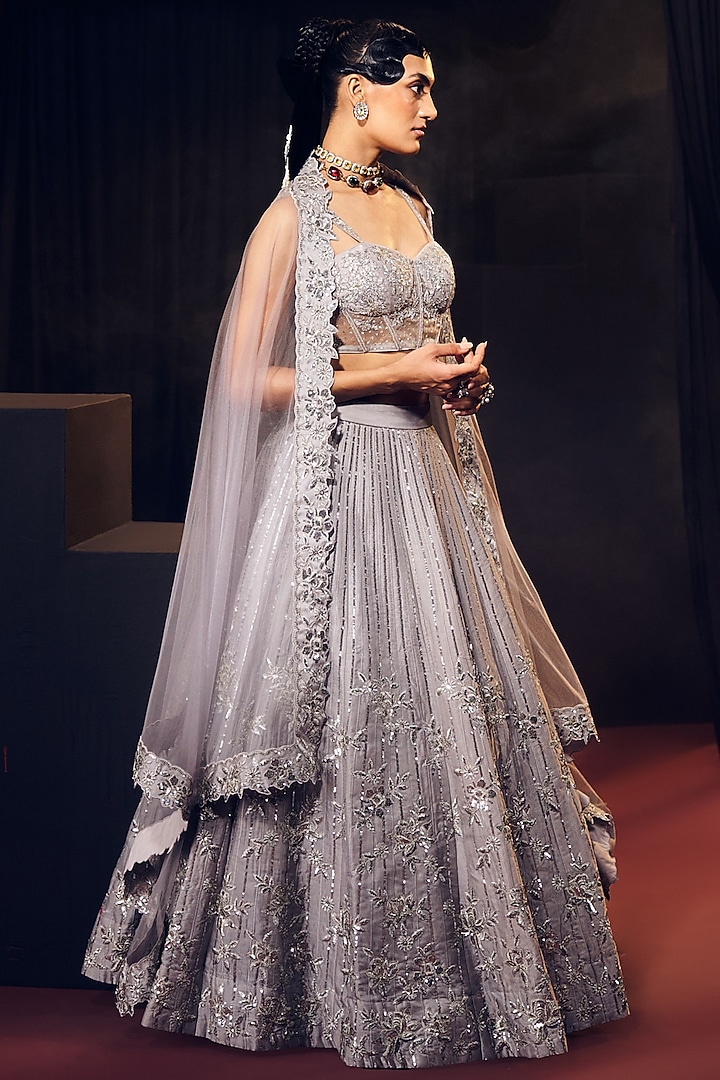 Green Tissue Organza Silk Zari Work Wedding Lehenga Set by Suruchi Parakh at Pernia's Pop Up Shop