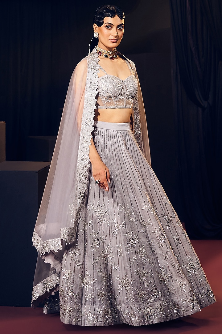 Green Tissue Organza Silk Zari Work Wedding Lehenga Set by Suruchi Parakh at Pernia's Pop Up Shop