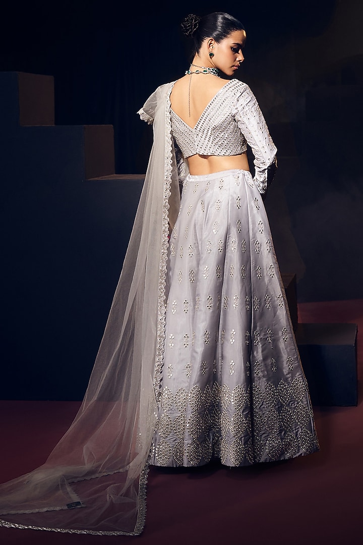 Grey Tissue Organza Silk Sequins Work Wedding Lehenga Set by Suruchi Parakh at Pernia's Pop Up Shop